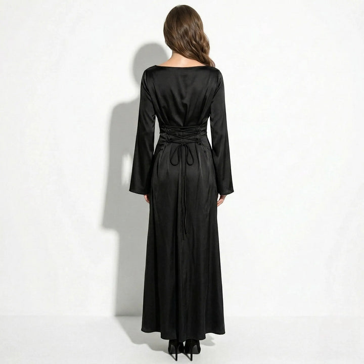 Women's Elegant Formal Maxi Wedding Guest Dress with Bell Sleeves