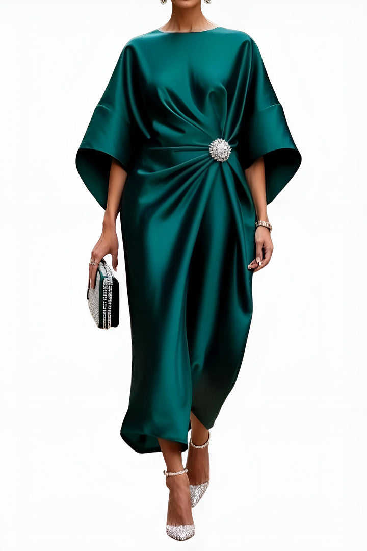 Women's Elegant Formal Maxi Wedding Guest Dress with Ruched Detail