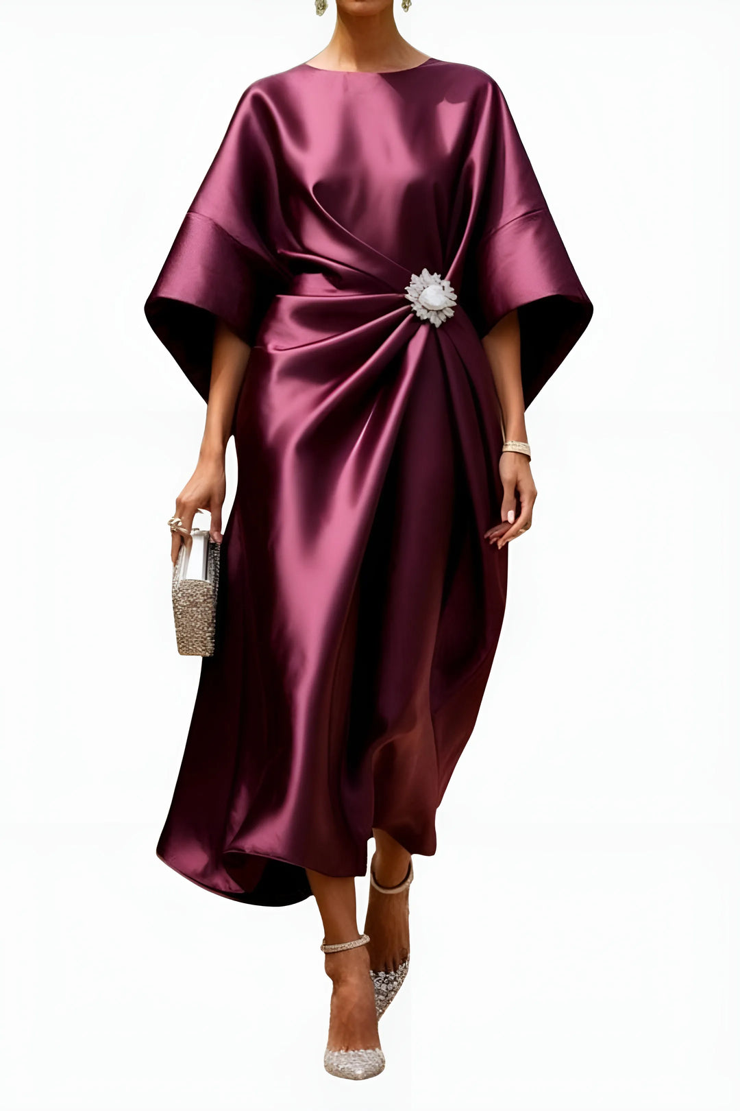 Women's Elegant Formal Maxi Wedding Guest Dress with Ruched Detail