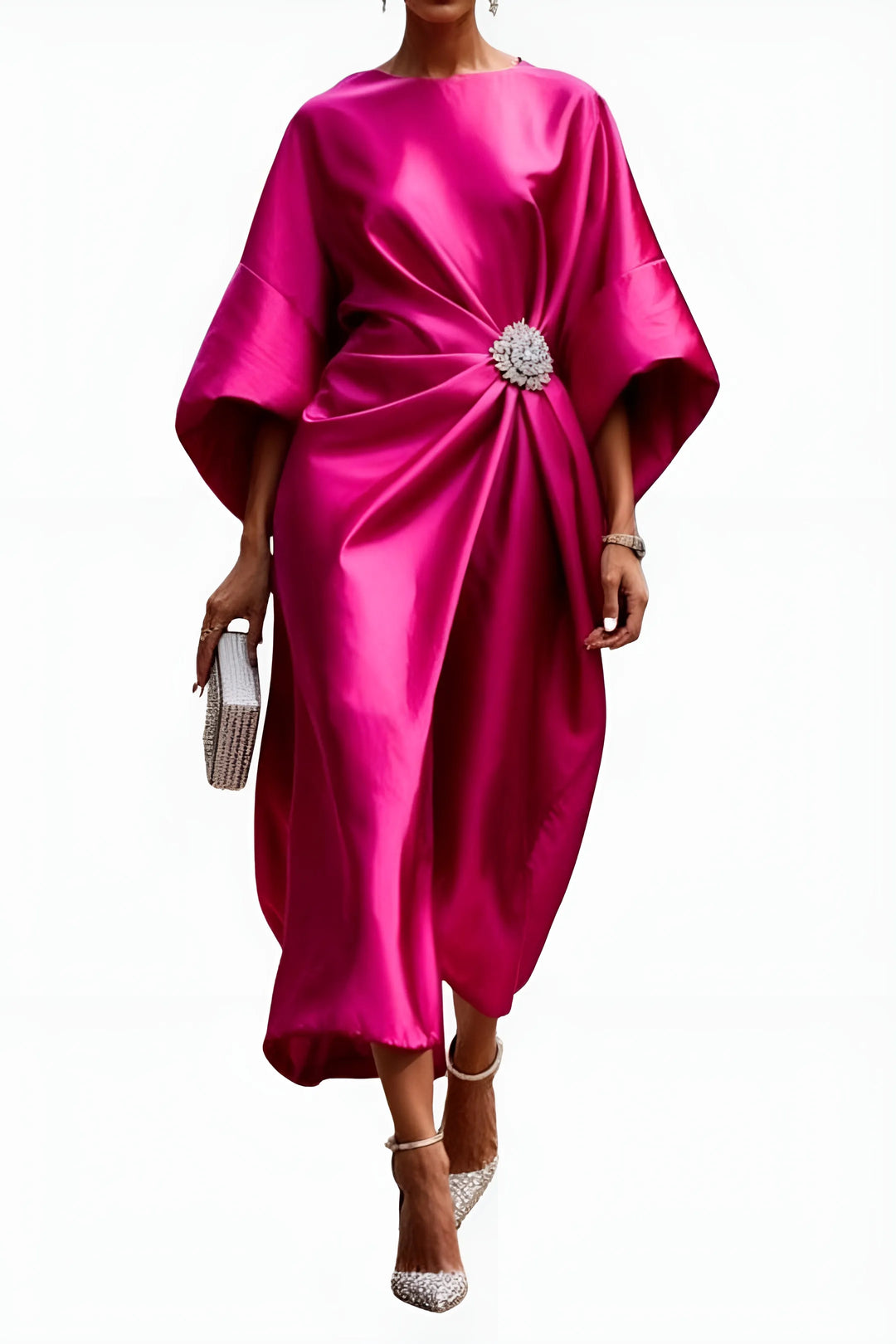 Women's Elegant Formal Maxi Wedding Guest Dress with Ruched Detail