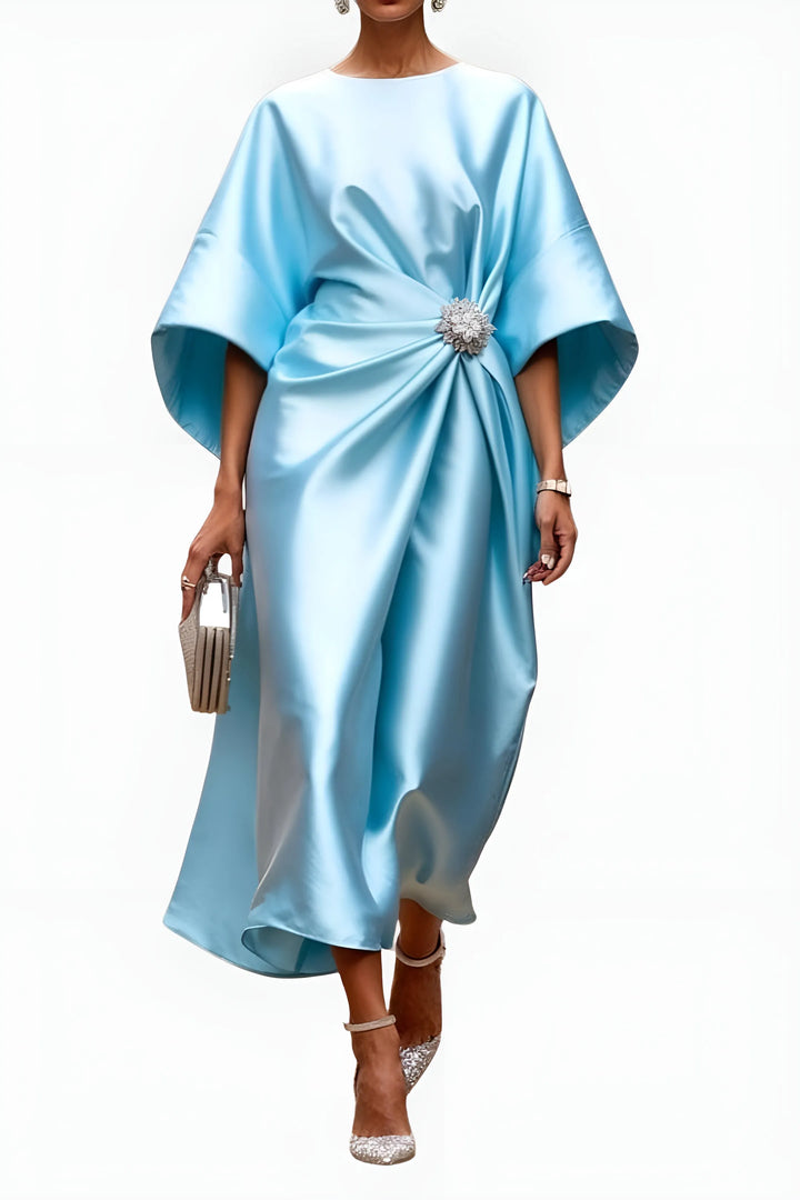 Women's Elegant Formal Maxi Wedding Guest Dress with Ruched Detail