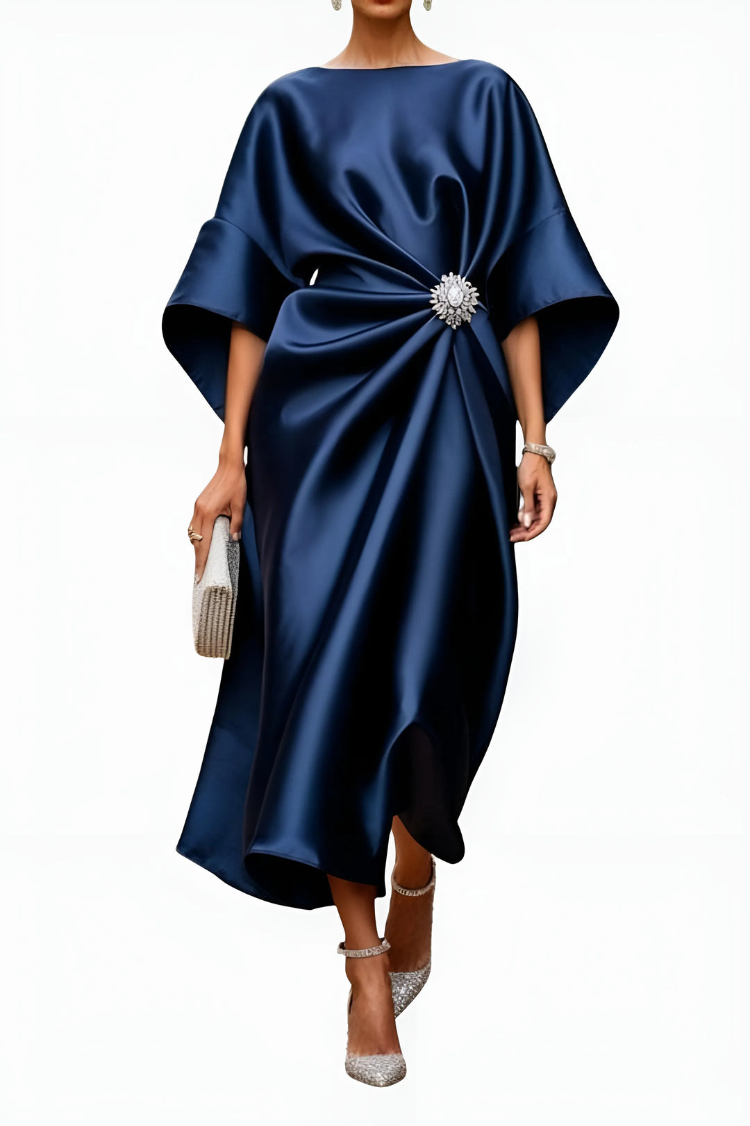 Women's Elegant Formal Maxi Wedding Guest Dress with Ruched Detail