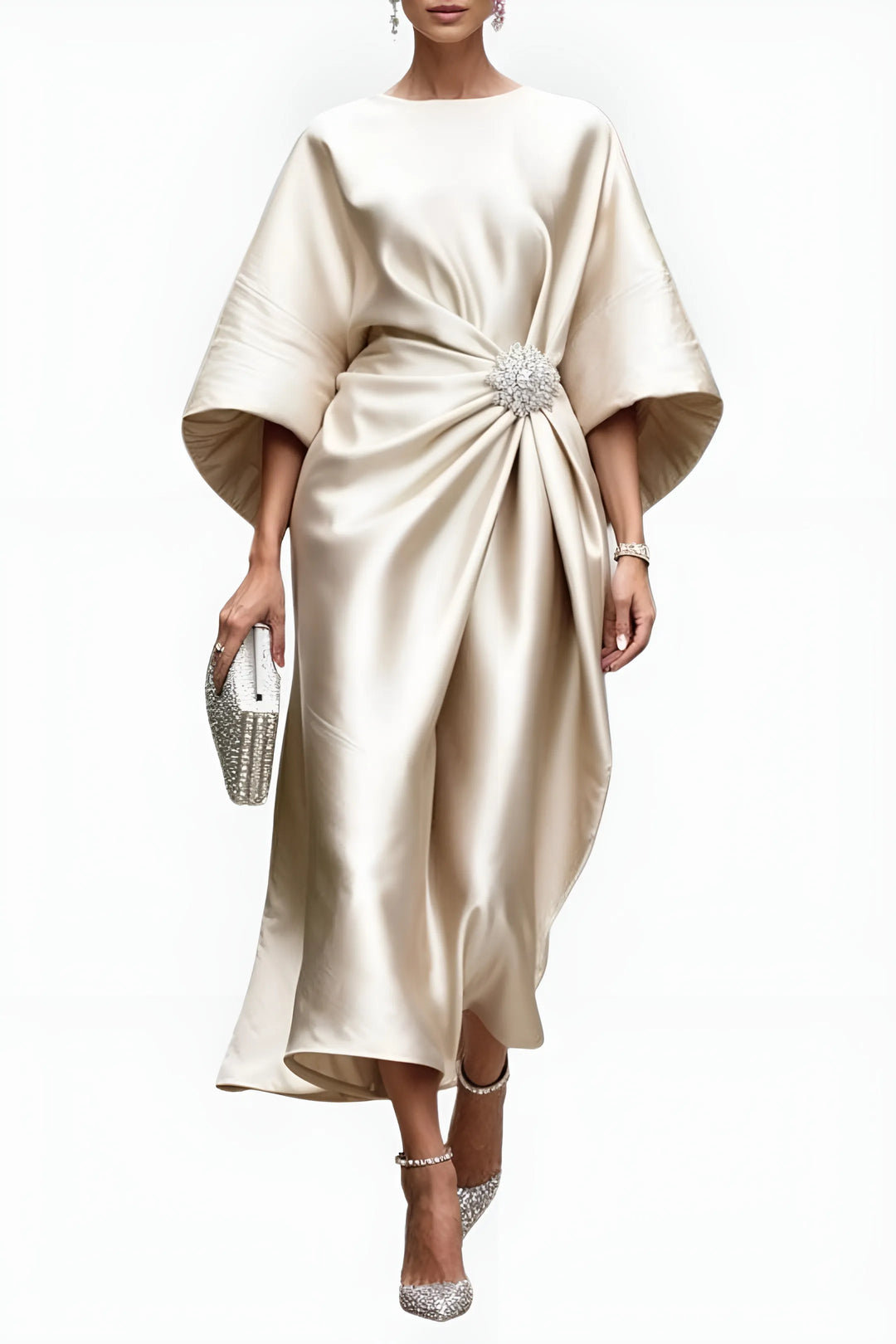 Women's Elegant Formal Maxi Wedding Guest Dress with Ruched Detail