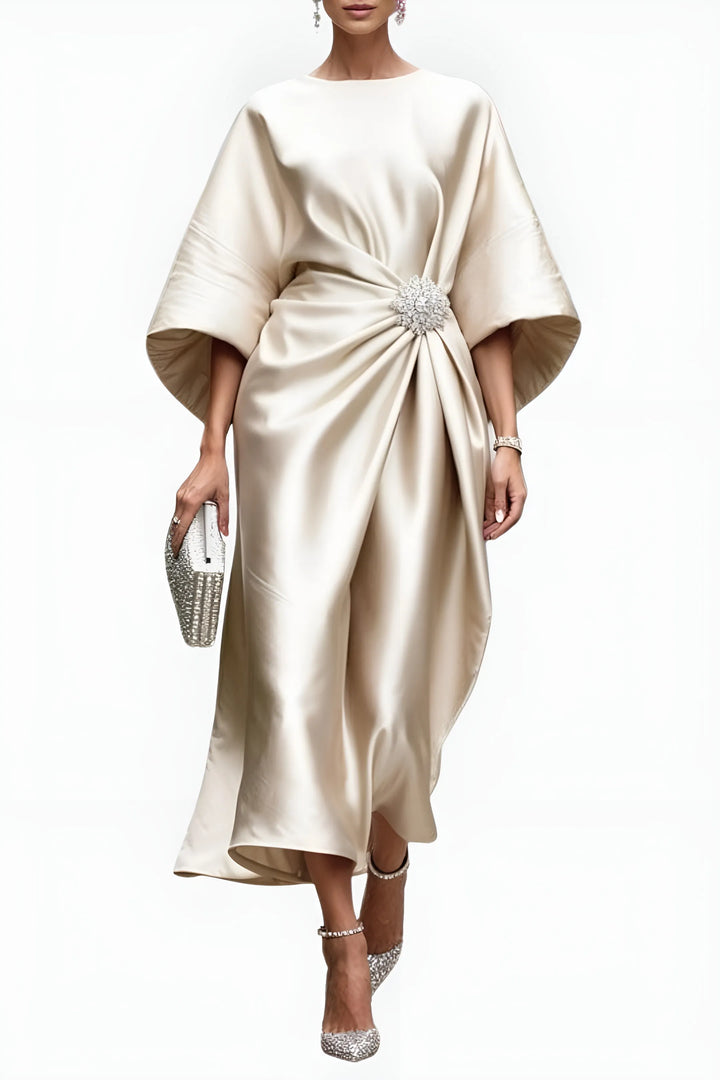 Women's Elegant Formal Maxi Wedding Guest Dress with Ruched Detail