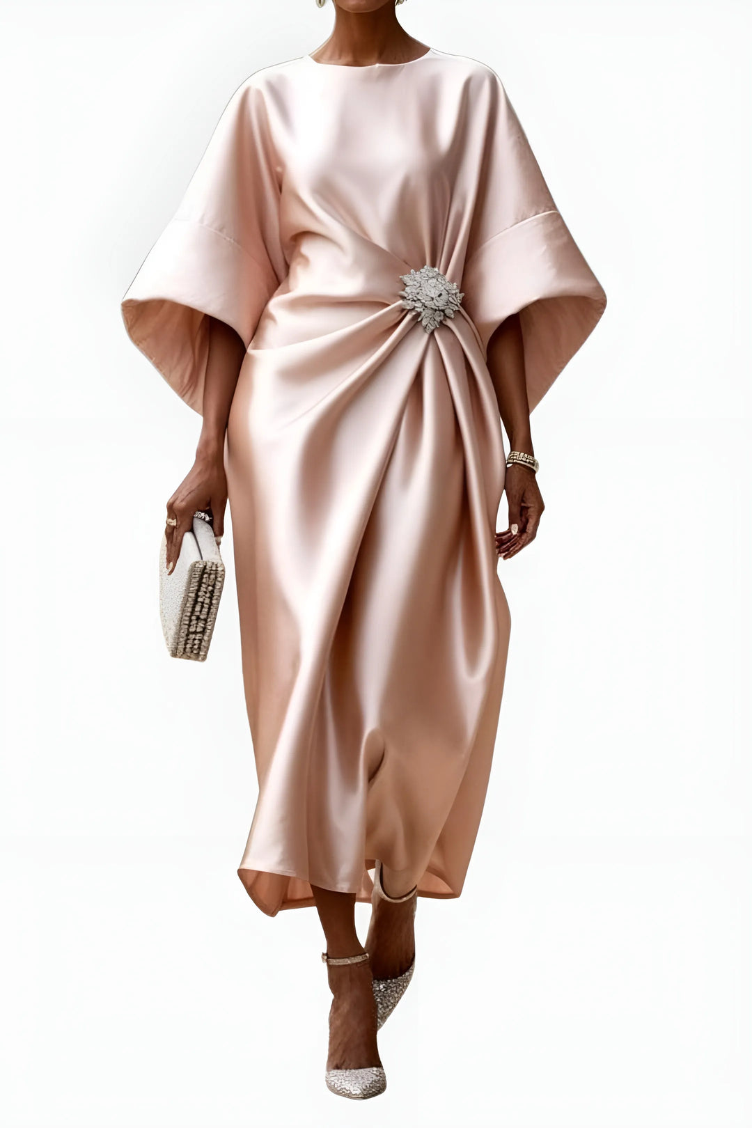 Women's Elegant Formal Maxi Wedding Guest Dress with Ruched Detail