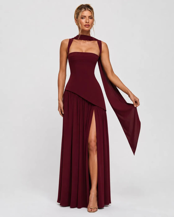 Women's Elegant Formal Maxi Wedding Guest Dress with Slit