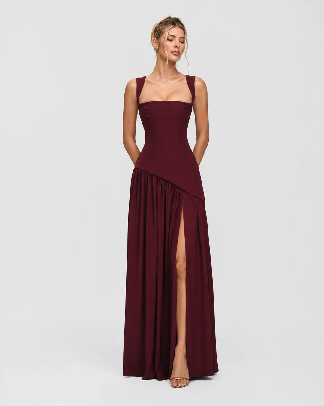 Women's Elegant Formal Maxi Wedding Guest Dress with Slit