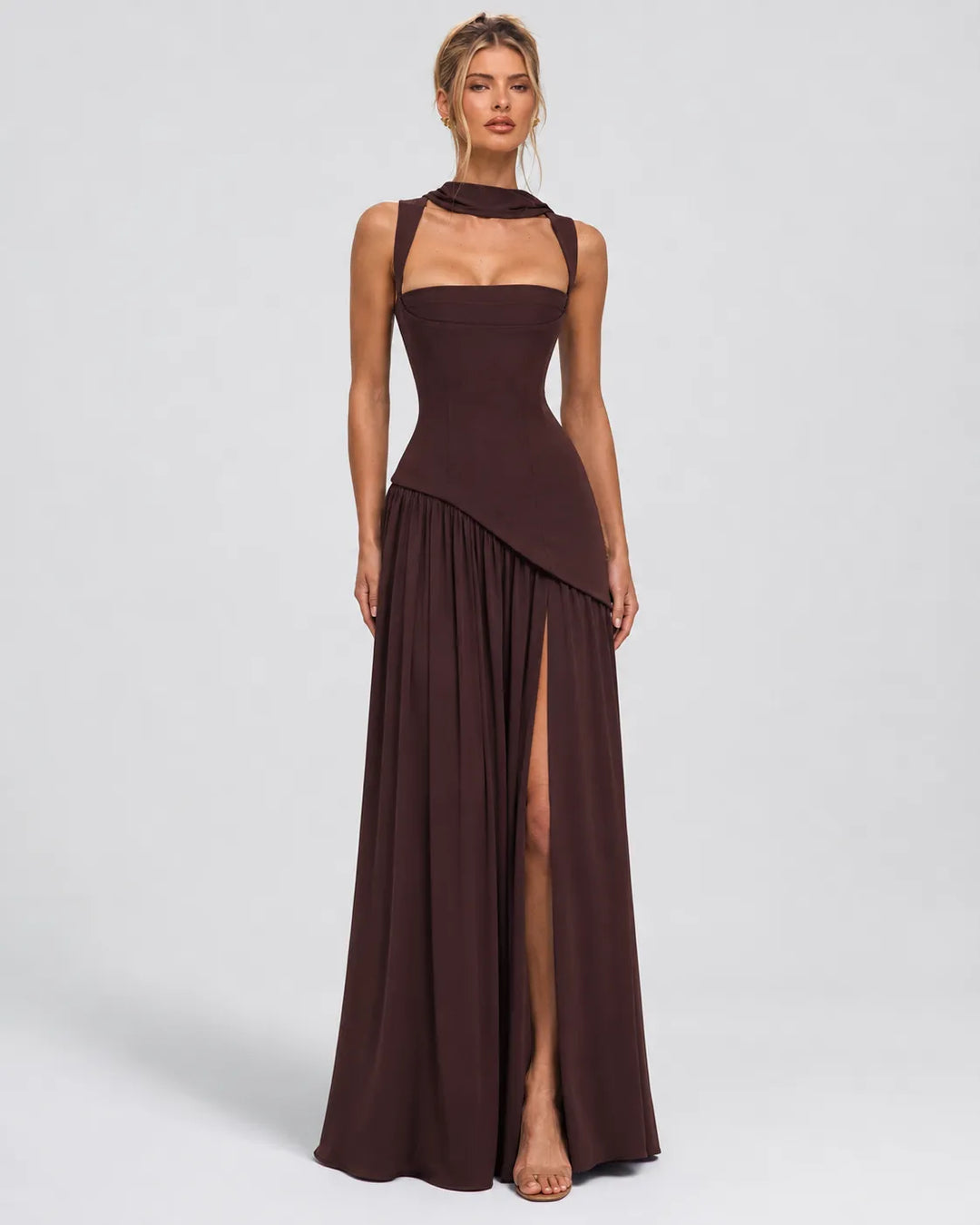 Women's Elegant Formal Maxi Wedding Guest Dress with Slit