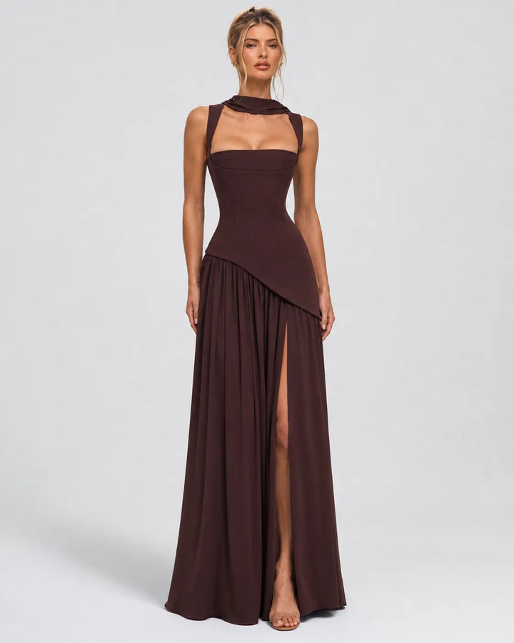 Women's Elegant Formal Maxi Wedding Guest Dress with Slit