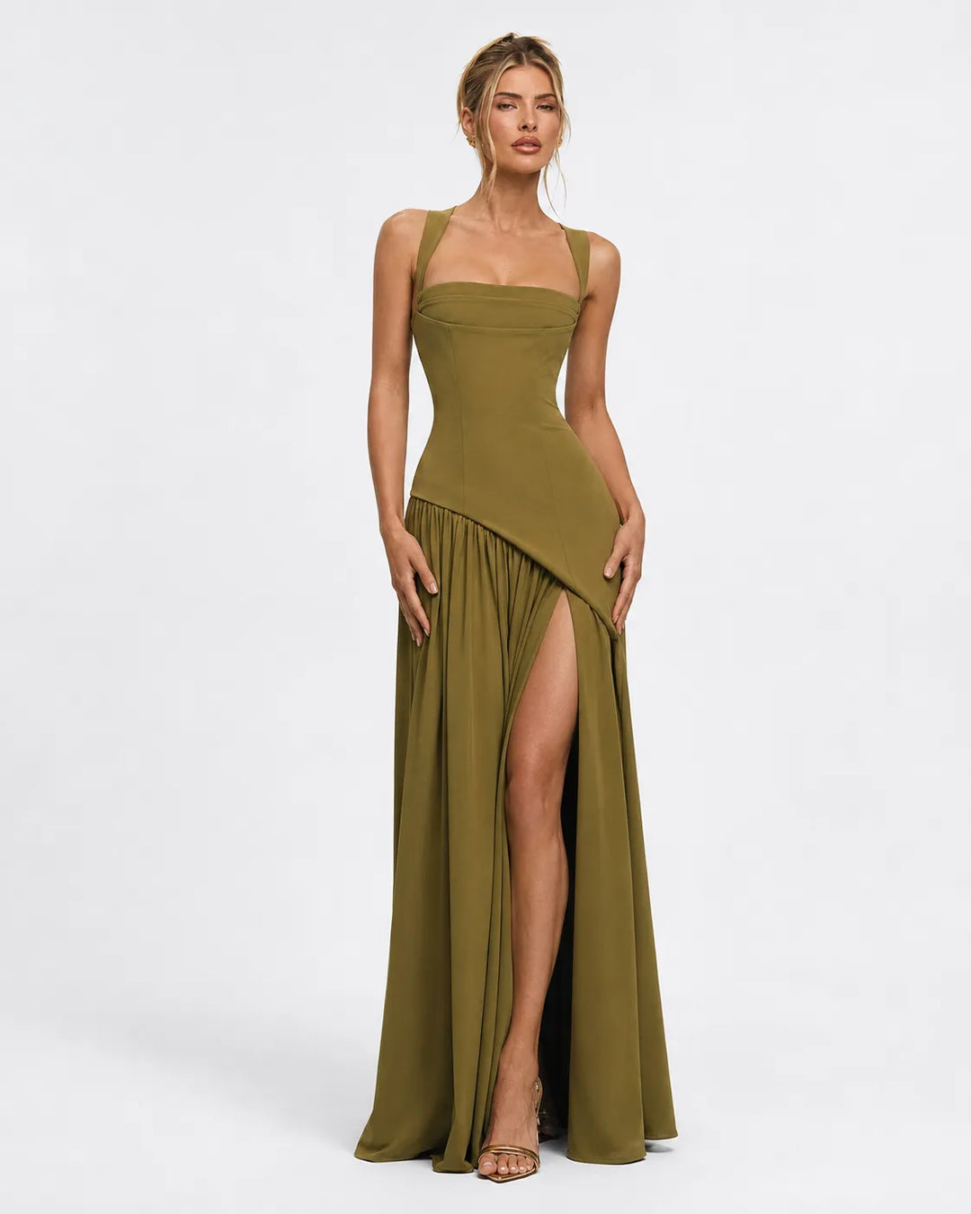 Women's Elegant Formal Maxi Wedding Guest Dress with Slit