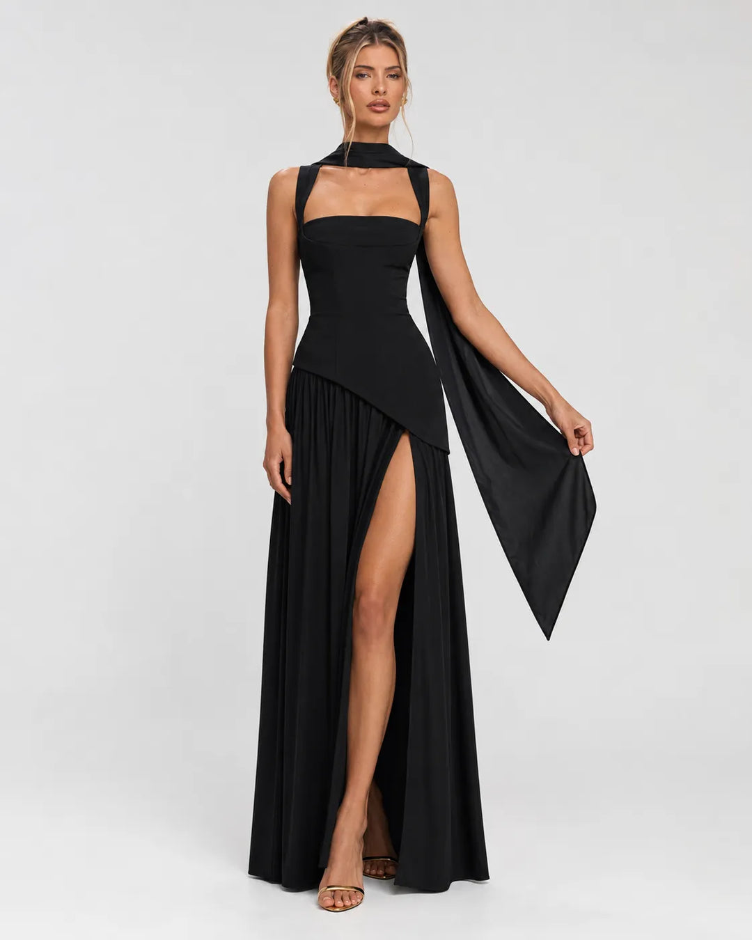 Women's Elegant Formal Maxi Wedding Guest Dress with Slit