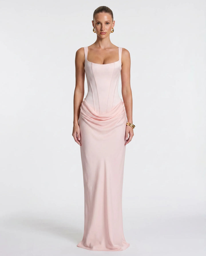 Women's Elegant Formal Maxi Wedding Guest Dress with Square Neck and Ruched