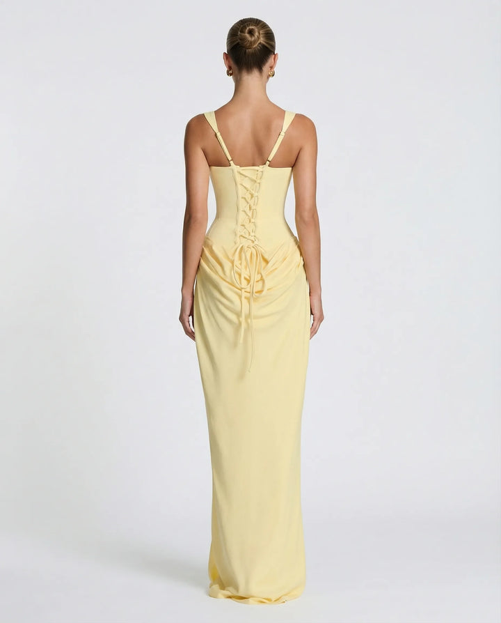 Women's Elegant Formal Maxi Wedding Guest Dress with Square Neck and Ruched