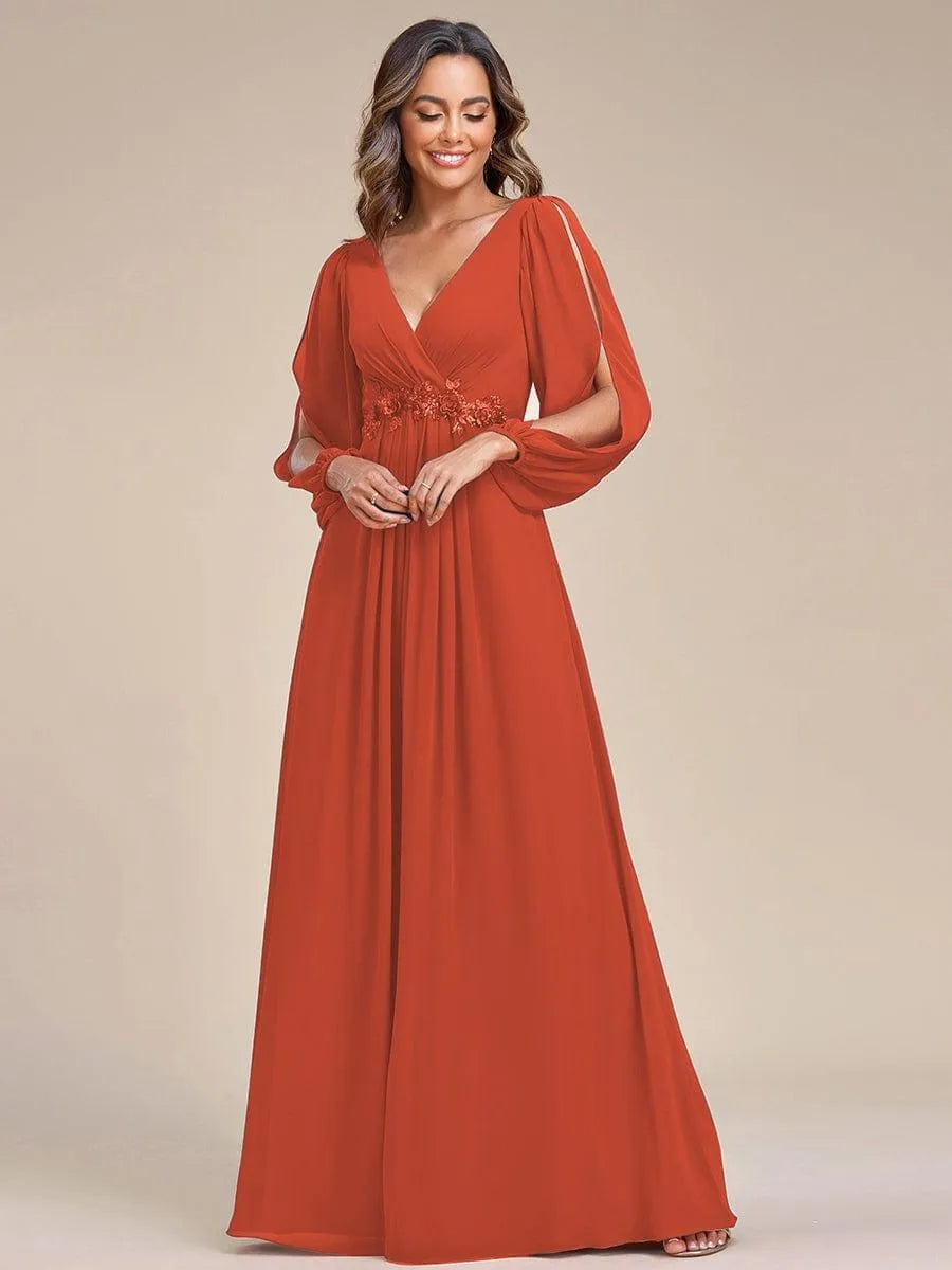 Women's Elegant Formal Maxi Wedding Guest Dress with V-Neck