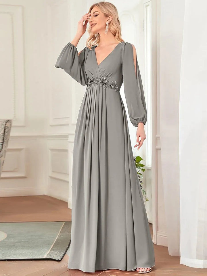 Women's Elegant Formal Maxi Wedding Guest Dress with V-Neck