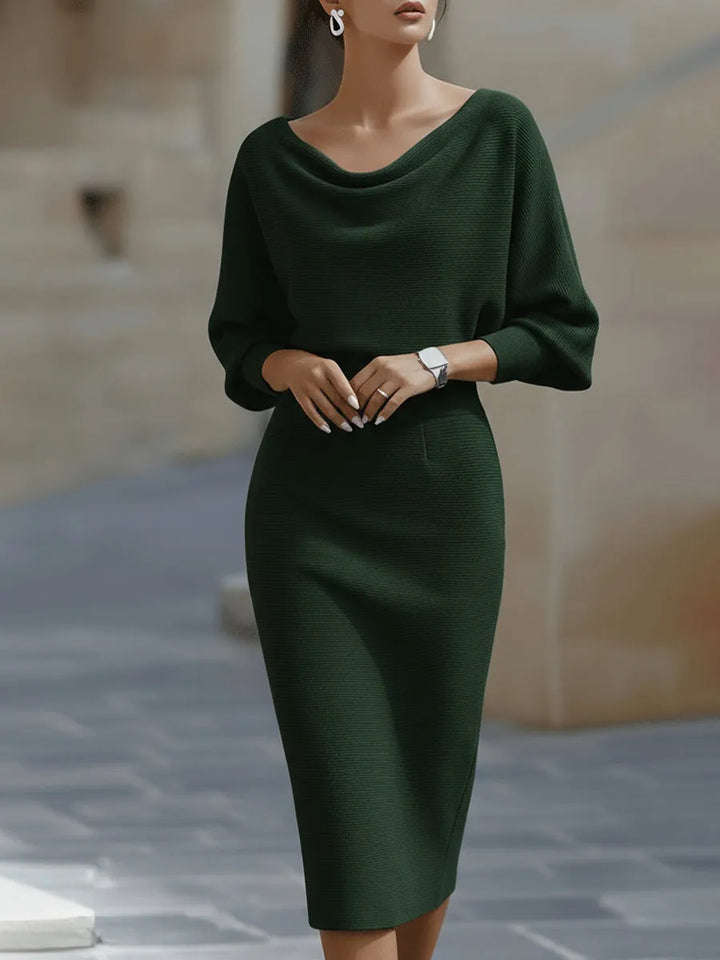 Women's Elegant Formal Midi Wedding Guest Dress with Boat Neck