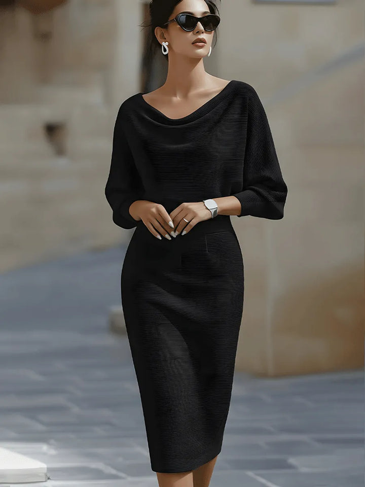 Women's Elegant Formal Midi Wedding Guest Dress with Boat Neck
