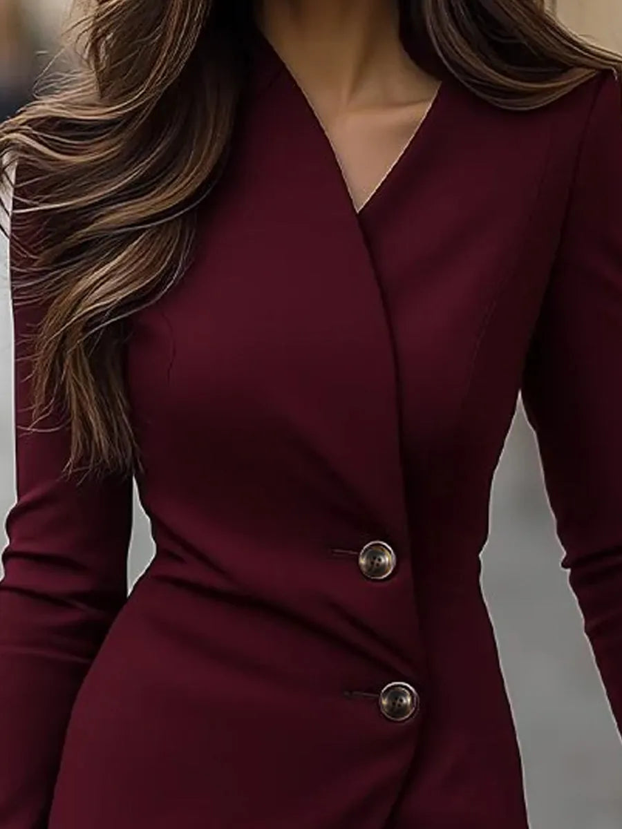 Women's Elegant Formal Midi Wedding Guest Dress with Buttons