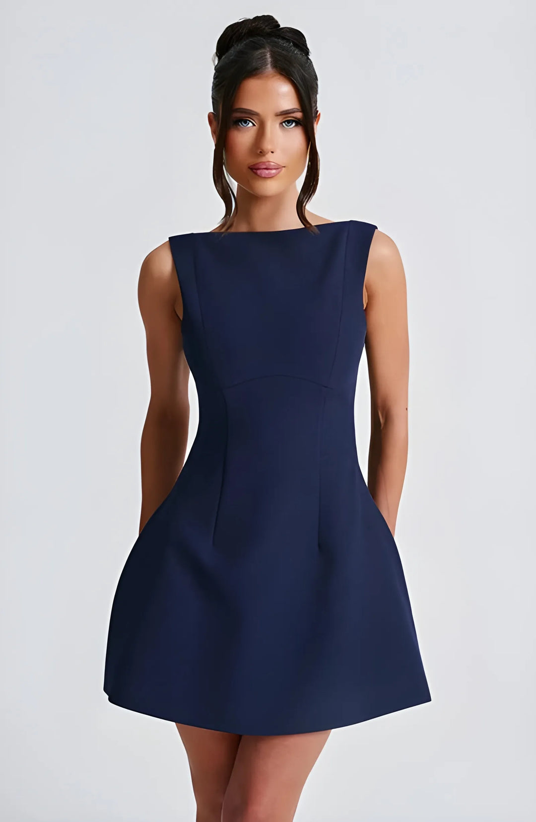 Women's Elegant Formal Mini Cocktail Dress with Boat Neck