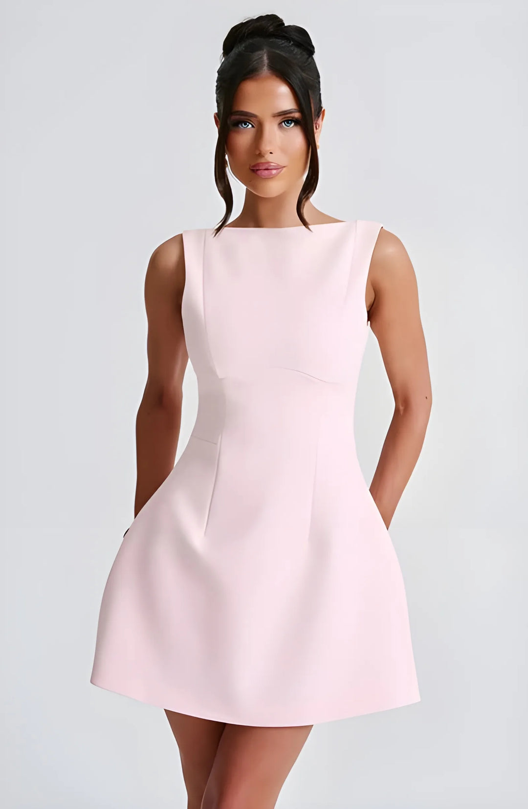 Women's Elegant Formal Mini Cocktail Dress with Boat Neck