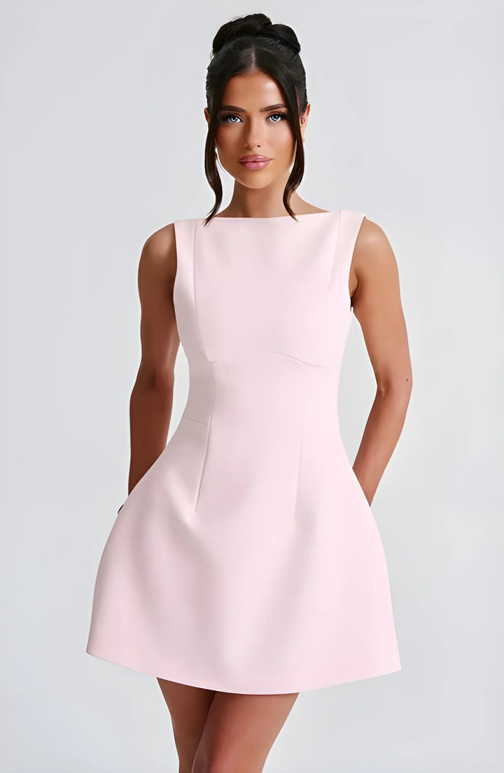 Women's Elegant Formal Mini Cocktail Dress with Boat Neck