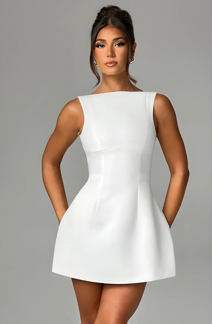 Women's Elegant Formal Mini Cocktail Dress with Boat Neck