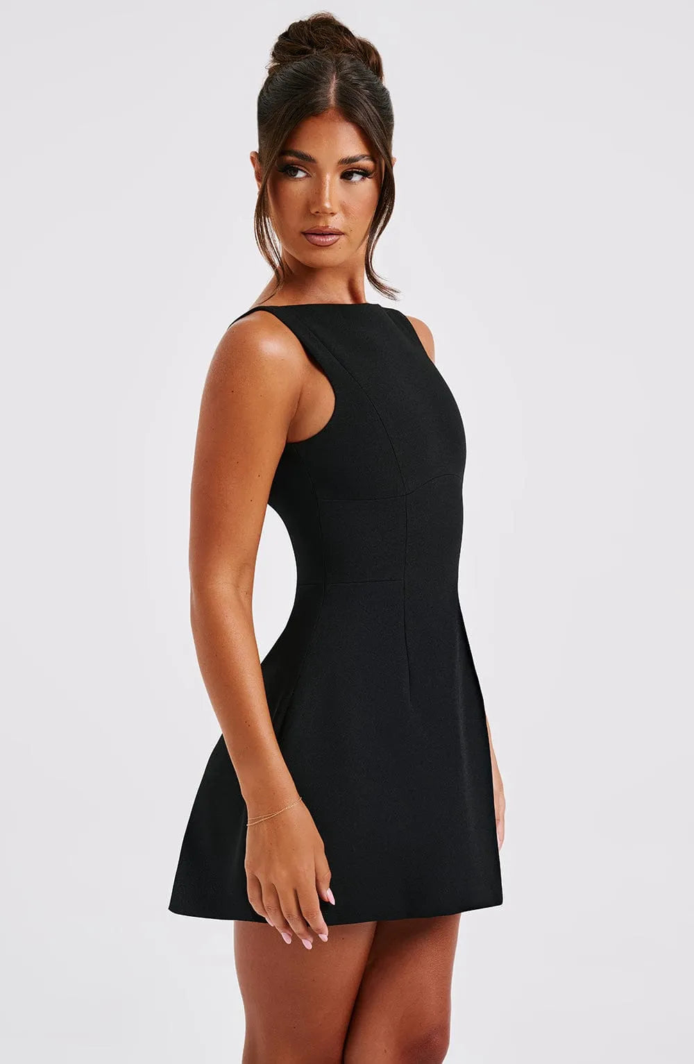 Women's Elegant Formal Mini Cocktail Dress with Boat Neck