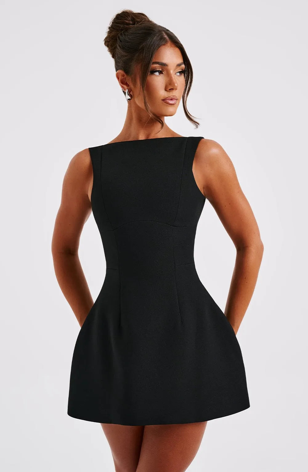 Women's Elegant Formal Mini Cocktail Dress with Boat Neck
