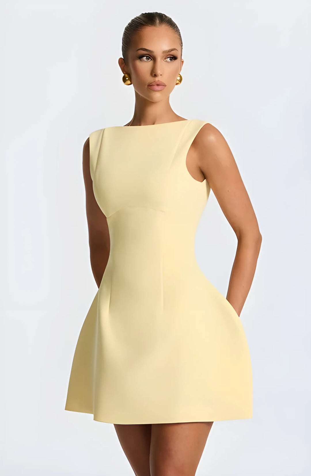 Women's Elegant Formal Mini Cocktail Dress with Boat Neck