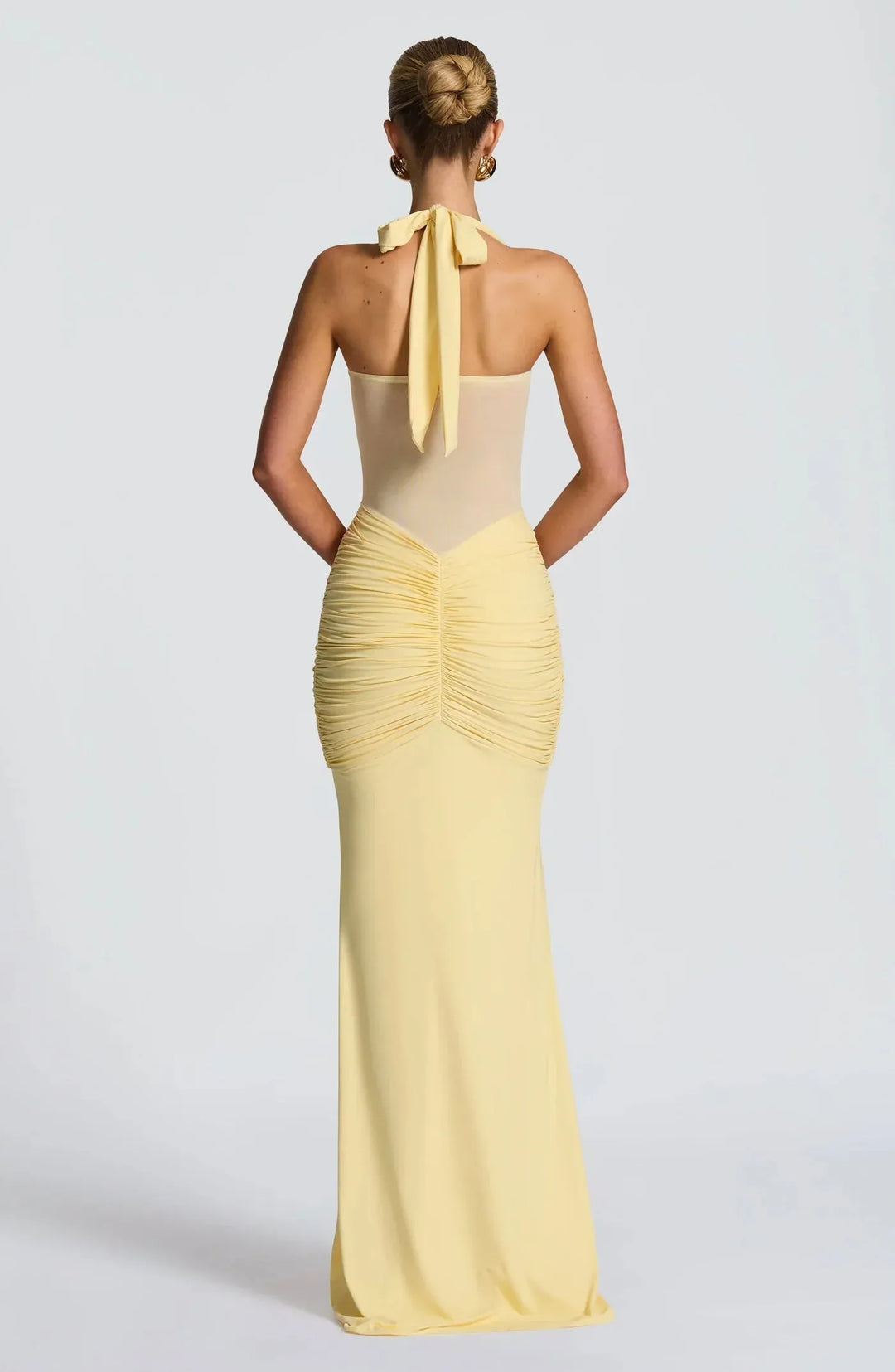 Women's Elegant Halter Neck Maxi Wedding Guest Dress with Ruched Detail