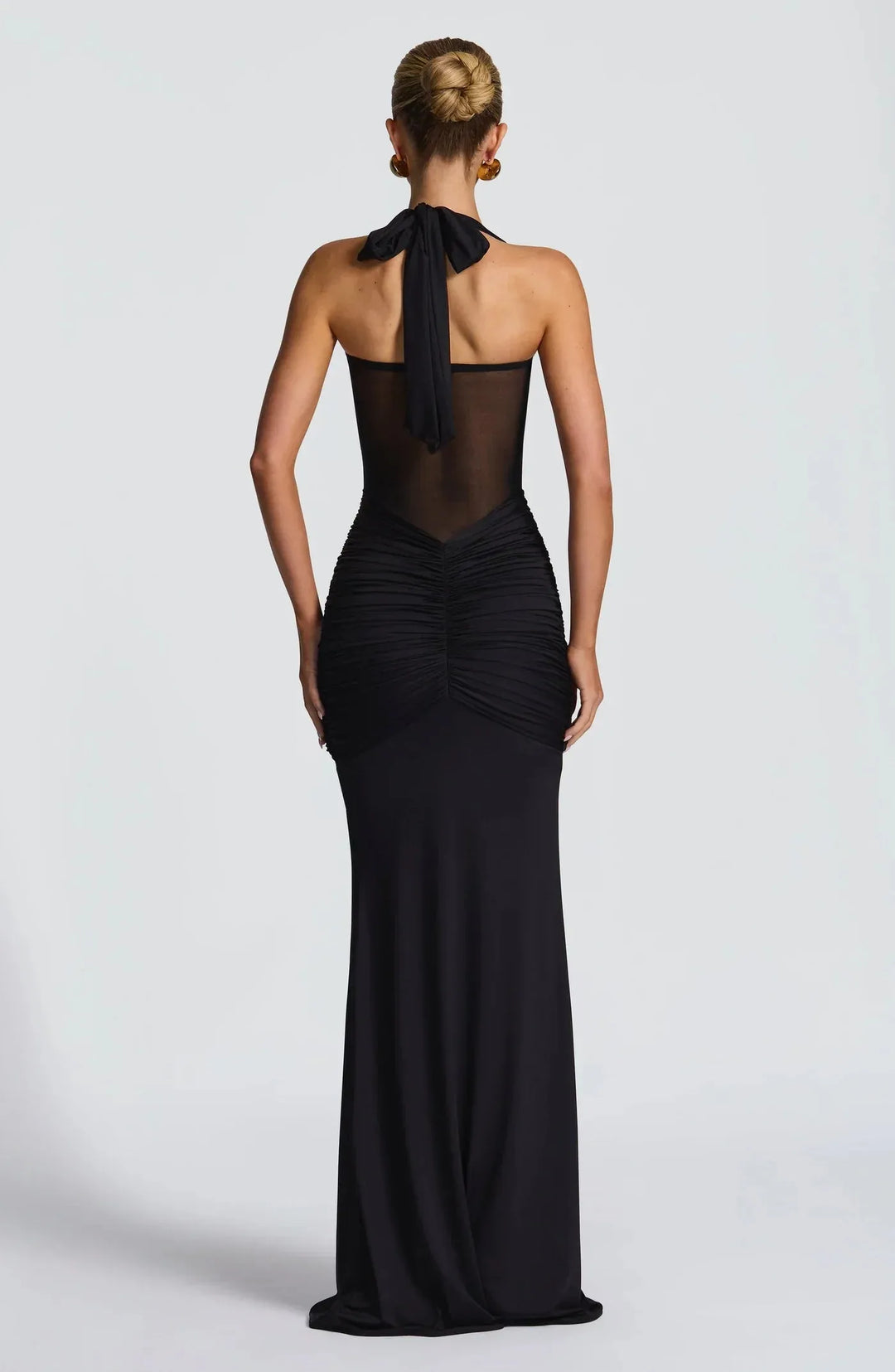 Women's Elegant Halter Neck Maxi Wedding Guest Dress with Ruched Detail