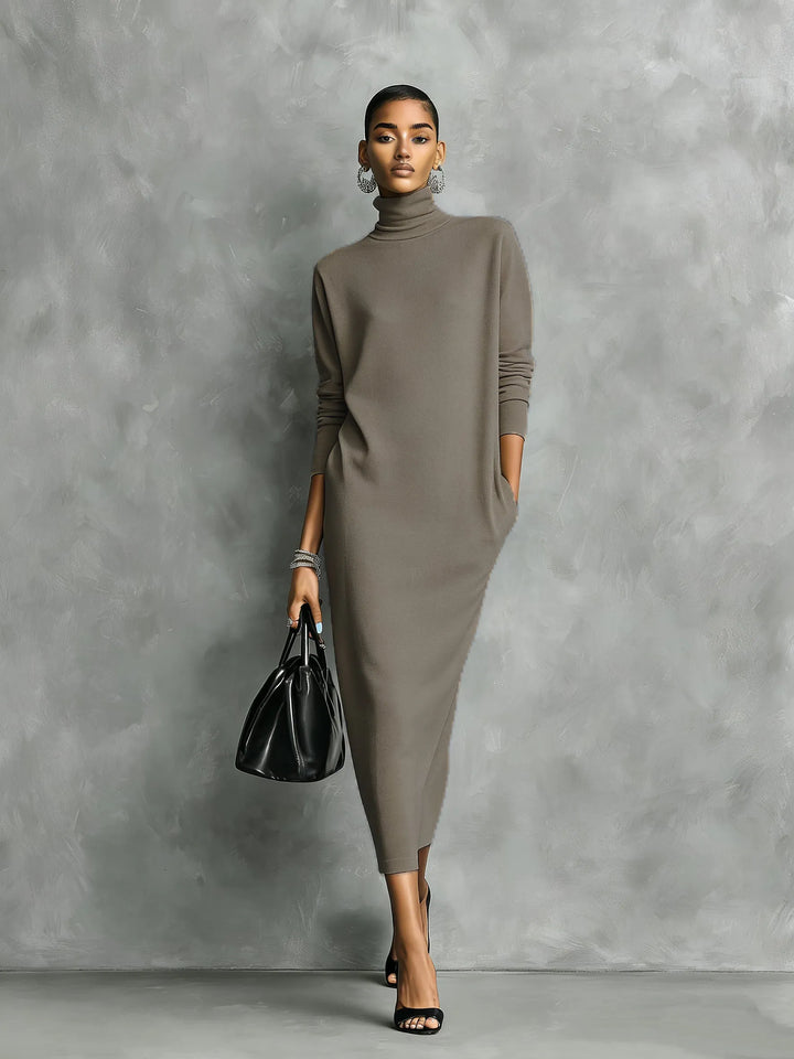Women's Elegant High Neck Maxi Wedding Guest Dress with Long Sleeve