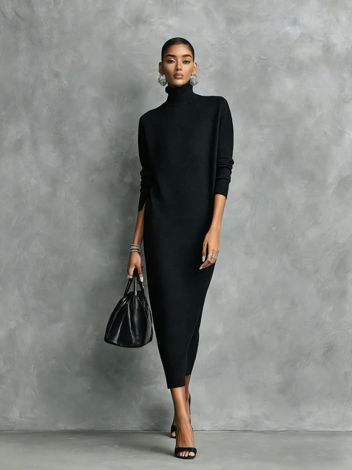 Women's Elegant High Neck Maxi Wedding Guest Dress with Long Sleeve