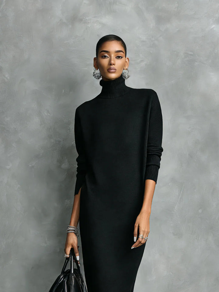 Women's Elegant High Neck Maxi Wedding Guest Dress with Long Sleeve