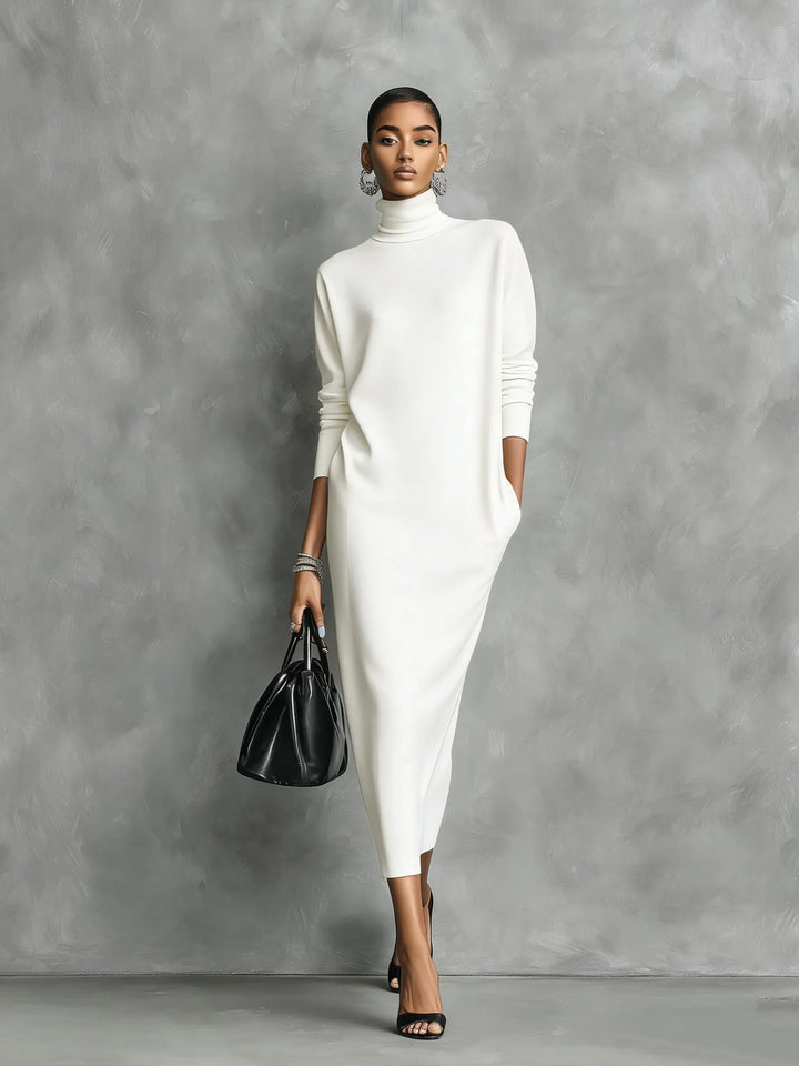 Women's Elegant High Neck Maxi Wedding Guest Dress with Long Sleeve