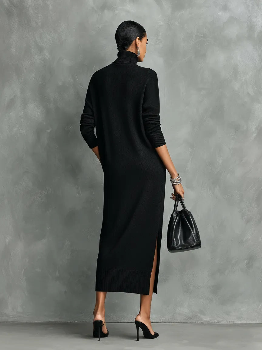 Women's Elegant High Neck Maxi Wedding Guest Dress with Long Sleeve