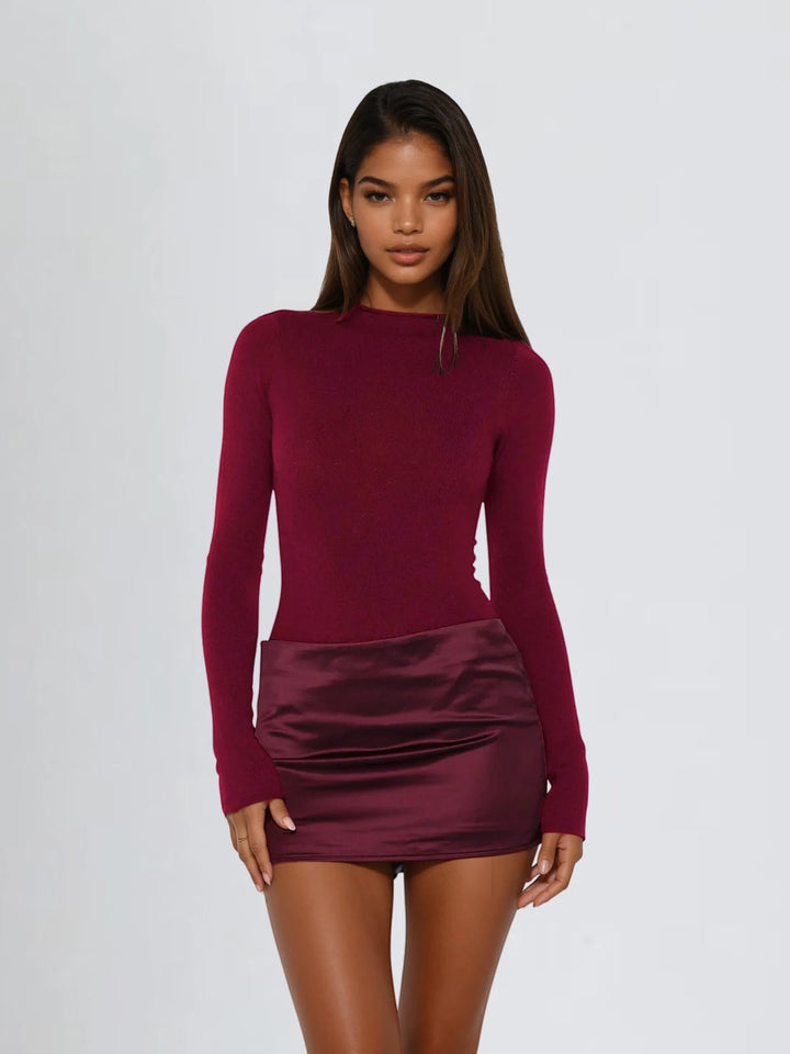 Women's Elegant High Neck Mini Cocktail Dress with Long Sleeve