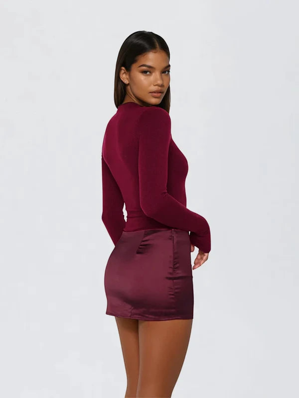 Women's Elegant High Neck Mini Cocktail Dress with Long Sleeve