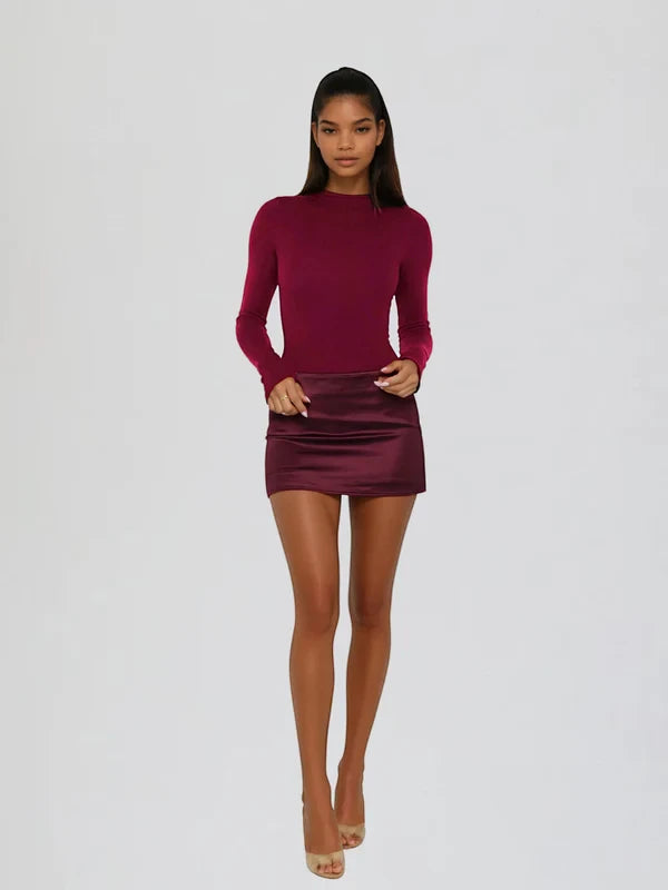 Women's Elegant High Neck Mini Cocktail Dress with Long Sleeve