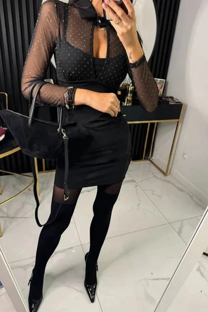Women's Elegant Mini Long Sleeve Cocktail Dress with Cutout