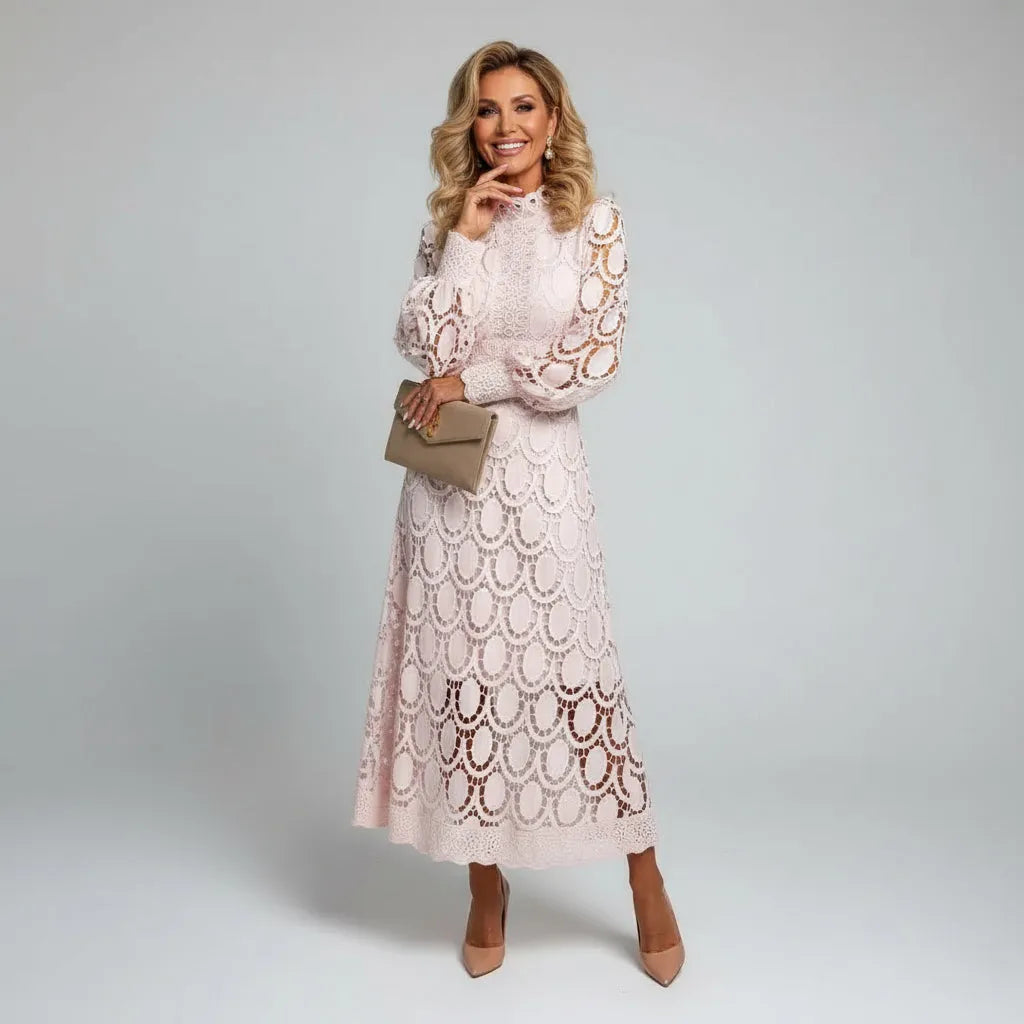 Women's Elegant Long Sleeve Maxi Wedding Guest Dress with High Neck
