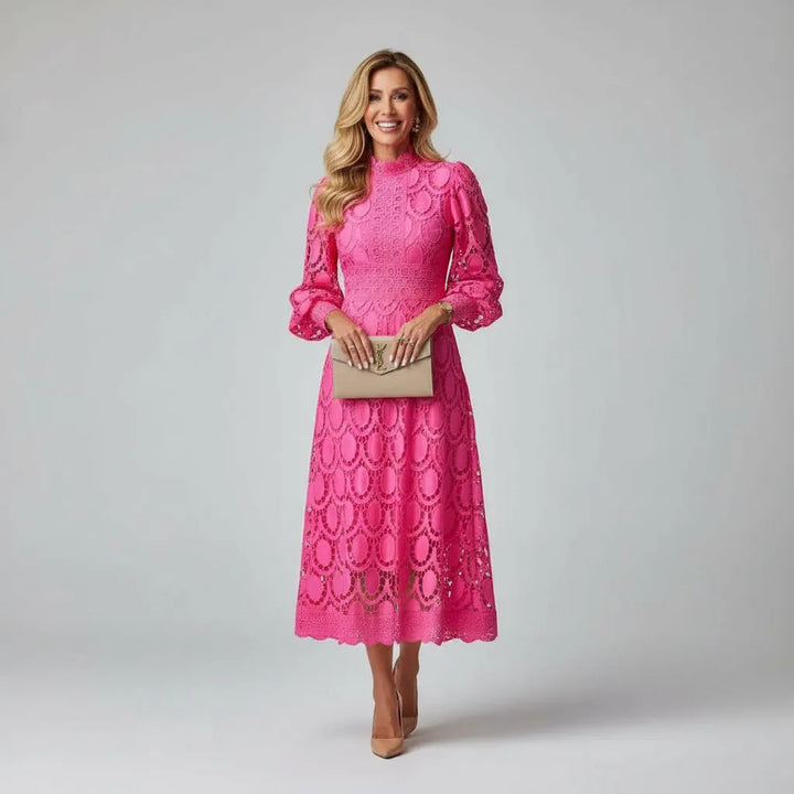 Women's Elegant Long Sleeve Maxi Wedding Guest Dress with High Neck