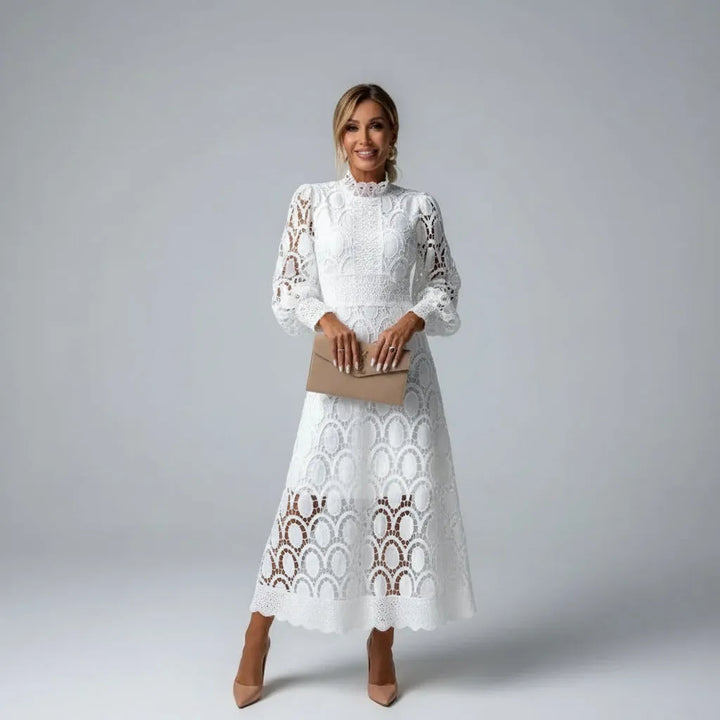 Women's Elegant Long Sleeve Maxi Wedding Guest Dress with High Neck