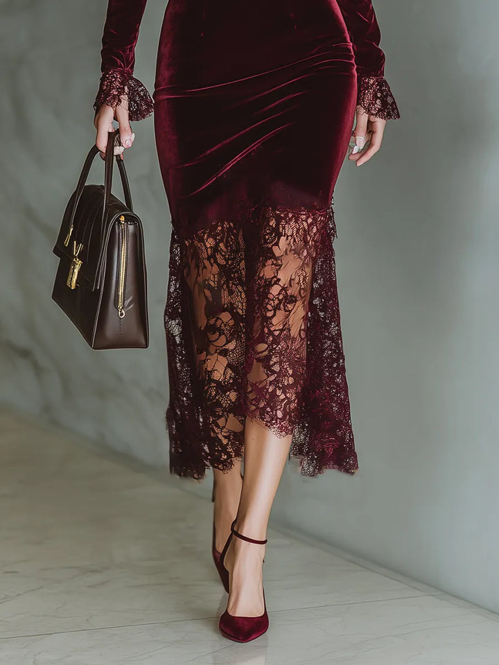 Women's Elegant Long Sleeve Midi Wedding Guest Dress with Square Neck
