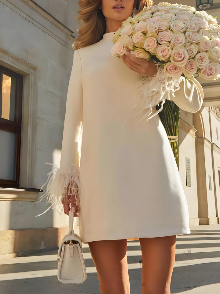 Women's Elegant Long Sleeve Mini Cocktail Dress with High Neck