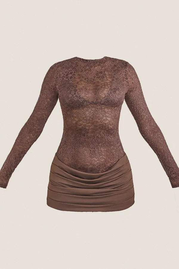Women's Elegant Long Sleeve Mini Cocktail Dress with Ruched Detail