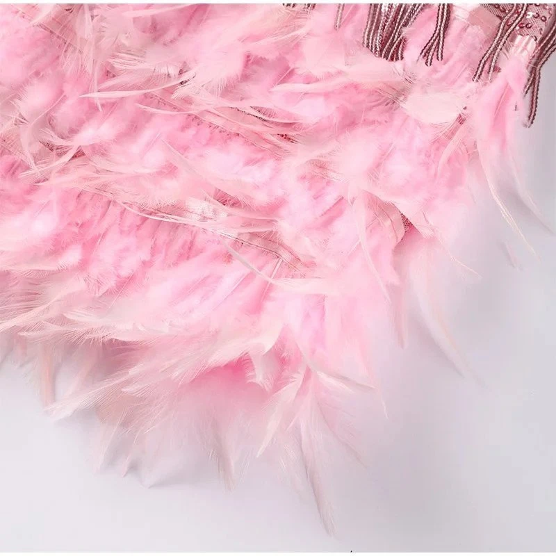 Women's Elegant Mini Cocktail Dress with Fringe Detail
