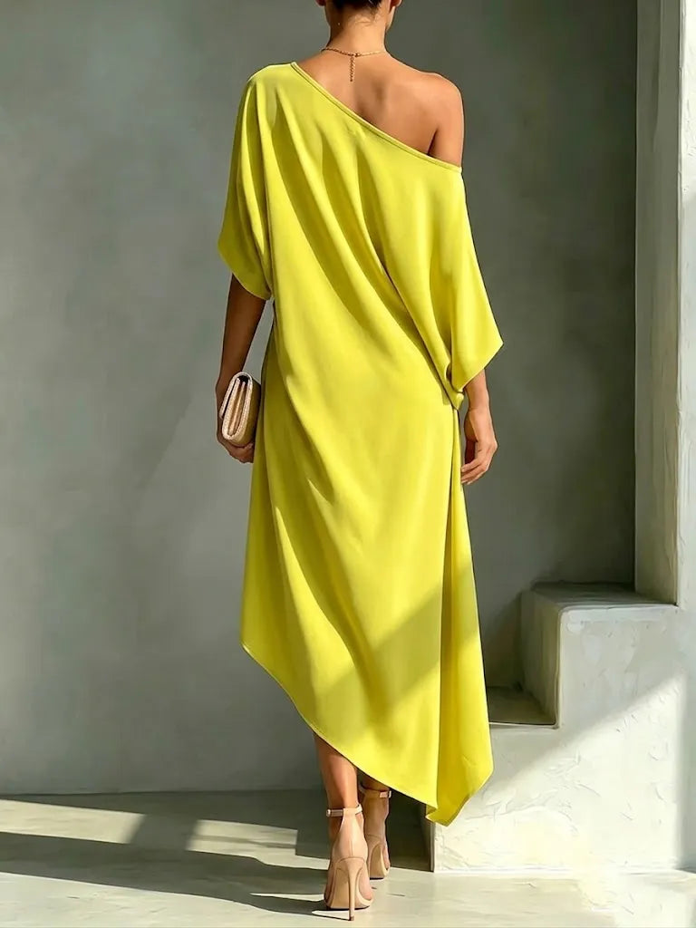 Women's One Shoulder Flowy Midi Wedding Guest Dress with Slit