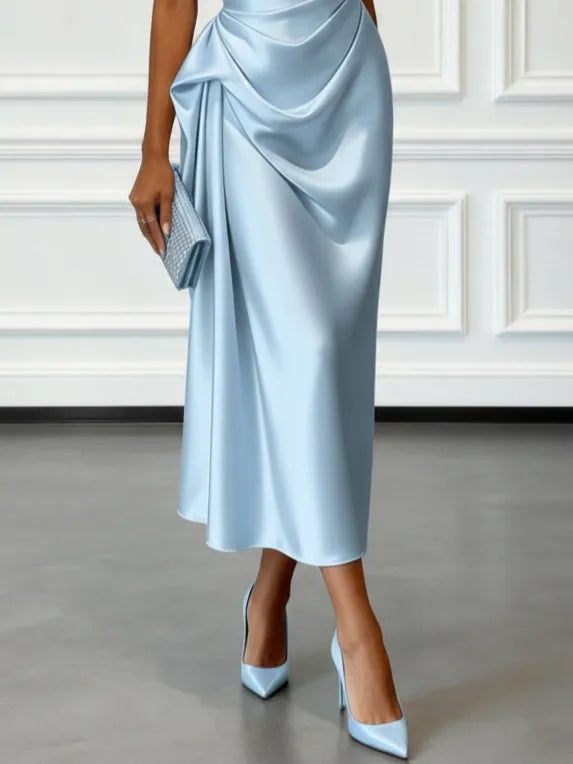 Women's Elegant One Shoulder Maxi Wedding Guest Dress with Ruched Detail