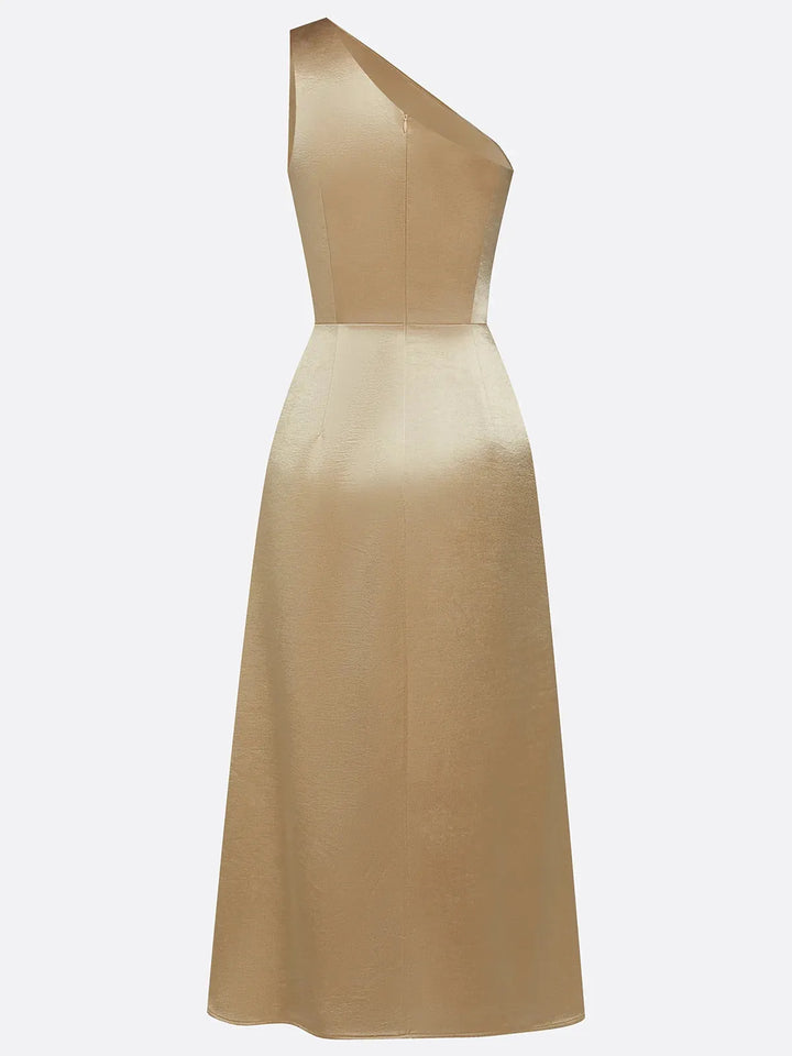 Women's Elegant One Shoulder Maxi Wedding Guest Dress with Ruched Detail
